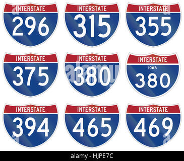 Collection of Interstate highway shields used in the US. Stock Photo