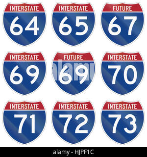 Collection of Interstate highway shields used in the US. Stock Photo