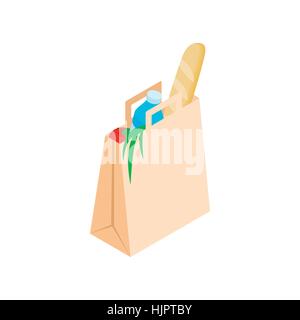 Paper bag with food icon in isometric 3d style on a white background Stock Vector