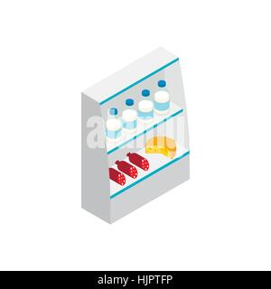 Products in supermarket fridge icon in isometric 3d style on a white background Stock Vector
