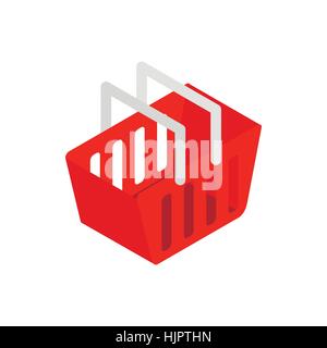 Red shopping basket icon in isometric 3d style on a white background Stock Vector