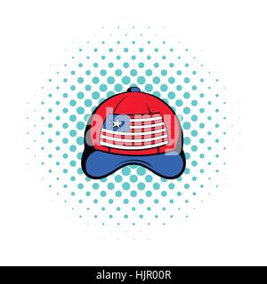 Baseball in the USA flag colors icon in comics style on a white background Stock Vector