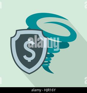 Hurricane insurance icon in flat style on a light blue background Stock Vector