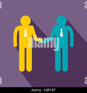 Two men shaking hands icon in flat style on a violet background Stock Vector