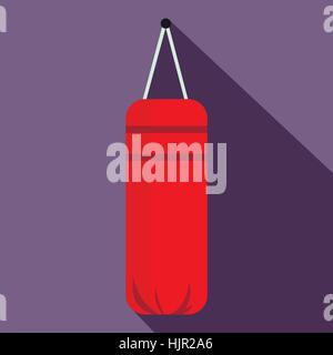 Red punching bag for boxing icon in flat style on a violet background Stock Vector