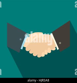Handshake icon in flat style on a blue background Stock Vector