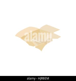 Crumpled empty cardboard box icon in cartoon style on a white background Stock Vector