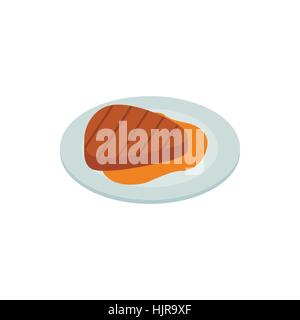 Grilled meat steak icon in isometric 3d style isolated on white background Stock Vector