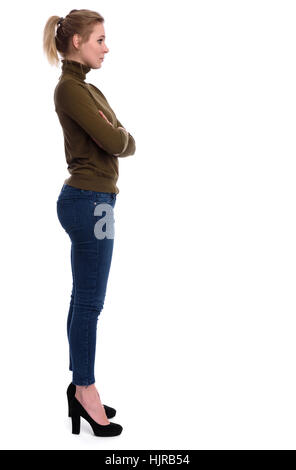 Profile portrait of Casual young woman standing. Isolated on white background Stock Photo