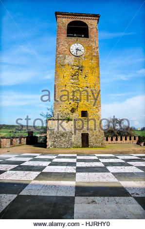 Castelvetro Modena clock tower checkerboard floor Stock Photo
