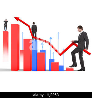 business man in black suit climbing financial charts Stock Photo