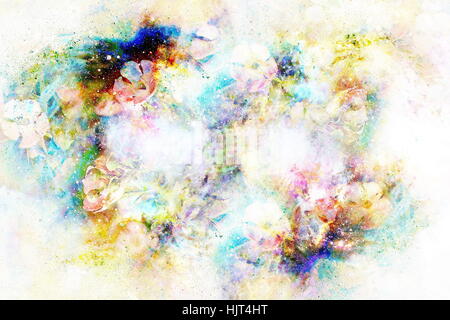 abstract multicolor flower motive collage in space. Stock Photo