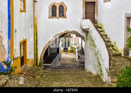 Pretty Houses In The Medieval Town Of Obidos Portugal Stock Photo