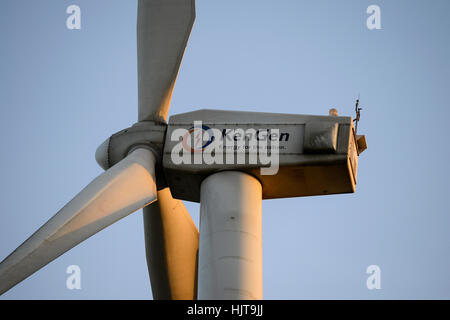 KENYA, Nairobi, Ngong Hills, 25,5 MW Wind Power Station with Gamesa wind turbines, owned and operated by KENGEN Kenya Electricity Generating Company, Gamesa ist part of company Siemens Gamesa Renewable Energy / KENIA, Ngong Hills Windpark, Betreiber KenGen Kenya Electricity Generating Company mit Gamesa Windkraftanlagen Stock Photo