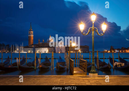 Early morning view over Gondolas and San Giorgio Maggiore, Venice, Veneto, Italy Stock Photo