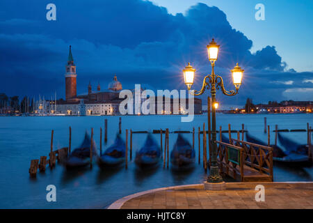 Early morning view over Gondolas and San Giorgio Maggiore, Venice, Veneto, Italy Stock Photo