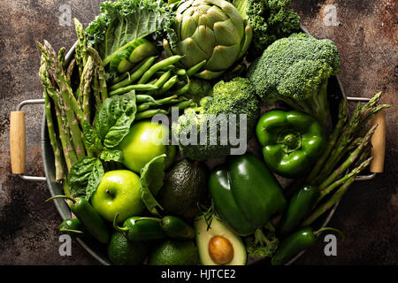 Variety of green vegetables and fruits Stock Photo