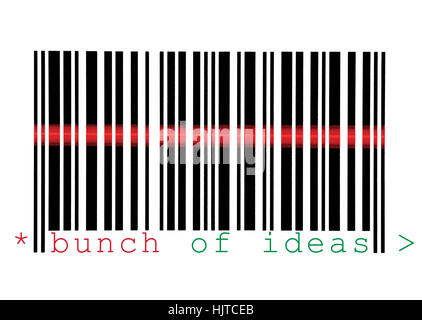 Scanning Bunch of Ideas Barcode Macro Closeup, Isolated Red Laser Beam Stock Photo