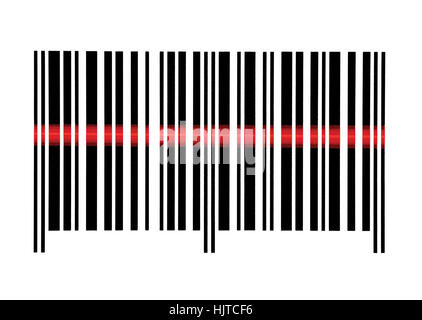 Scanning Empty Barcode Macro Closeup, Red Laser Scan Beam, Isolated Horizontal Stock Photo