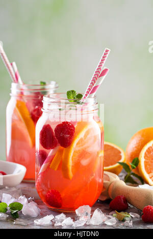 Pink berry lemonade or cocktail Stock Photo