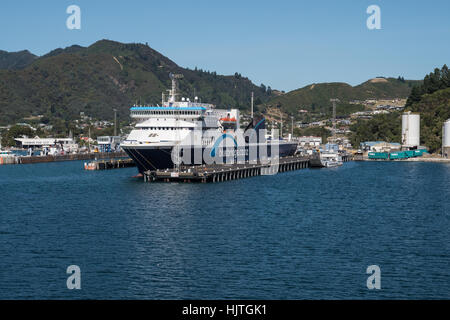 BlueBridge Inter Island ferry berthed at Picton, South Island, New Zealand. Stock Photo