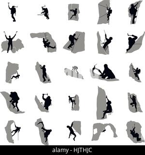 Climbers silhouette set in simple style on a white background Stock Vector