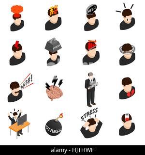 Stress icons in isometric 3d style on a white background Stock Vector