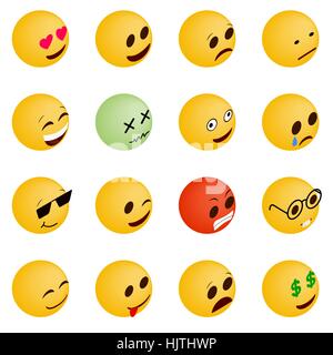 Emoticon icons set in isometric 3d style on a white background Stock Vector