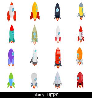 Rocket icons set in isometric 3d style on a white background Stock Vector