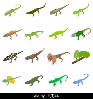 Lizard icons set in isometric 3d style on a white background Stock Vector