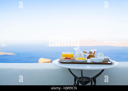 Well balanced breakfast for two by the Sea Stock Photo