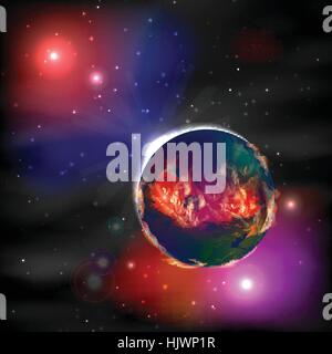 Mars. fiery planet in space. Illustration. Stock Vector