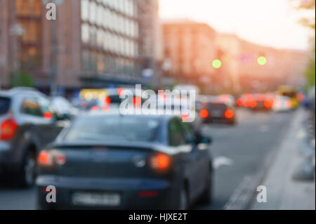 cars on the street with lights blurred focus Stock Photo