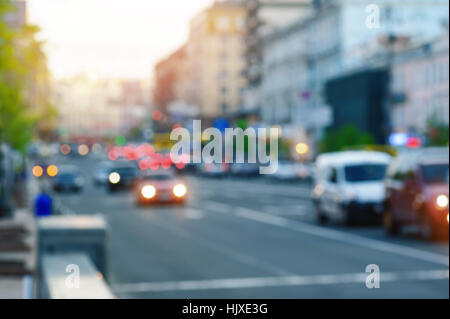 cars on the street with lights blurred focus Stock Photo