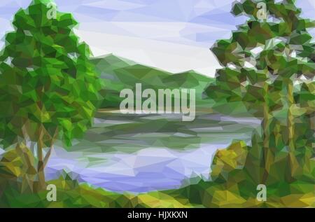 Landscape, Trees and Lake Stock Vector
