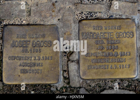 Stolperstein (stumbling stone) on the streets of Berlin commemorating Josef and Margarete Gross Stock Photo