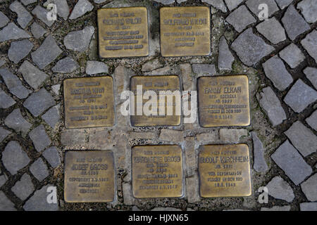 Stolperstein (stumbling stone) on the streets of Berlin Stock Photo