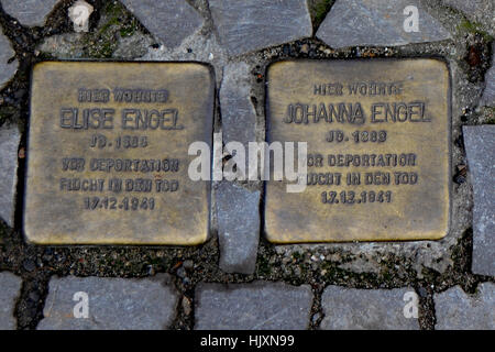 Stolperstein (stumbling stone) on the streets of Berlin (Elise and Johanna Engel) Stock Photo