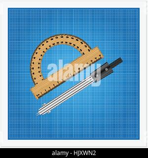 Blueprint and ruler instruments on a white background Stock Vector ...
