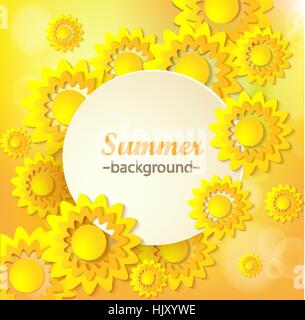 Abstract yellow Floral Greeting card - background with paper cut Frame sunflowers. Trendy Design Template. Vector illustration. Floral trendy backdrop Stock Vector