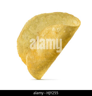 Single potato chip on white background close up Stock Photo