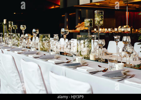 Table covered, served for a banquet in restaurant Stock Photo