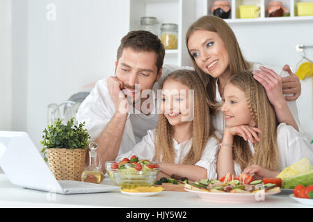 big family on the kitchen Stock Photo