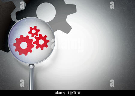 Web design concept: Gears with optical glass on digital background ...
