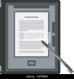 Electronic mobile book with stylus isolated icon. Stock Vector