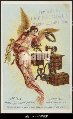 Davis vertical feed sewing machine, pioneers & leaders in sewing machine decorative art work. (front) Stock Photo