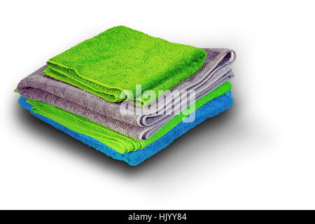 pile of colorful towel on white background with shadow Stock Photo