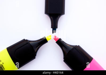 Colorful highlighters set on the white ground Stock Photo