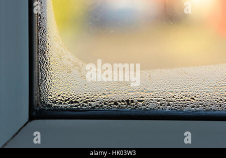 Condensation and damp problem on the inside of a double glazed window. Stock Photo