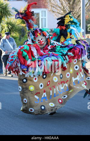 May-Day tradition, Minehead, Somerset: the Sailor's Hobby-Horse dancing through the town Stock Photo